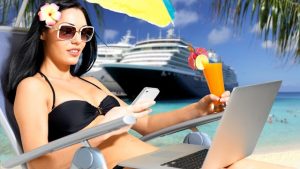 girl-on-beach-with-cruiseship